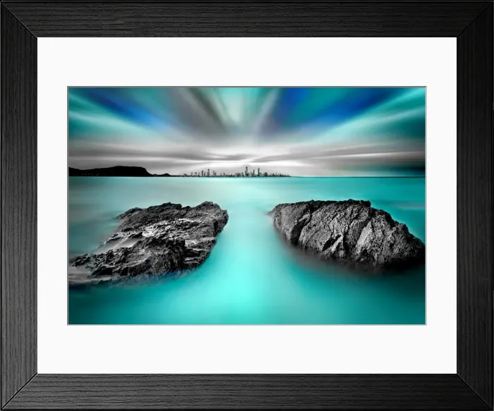 Framed Print : Gold Coast skyline with turquoise colored water