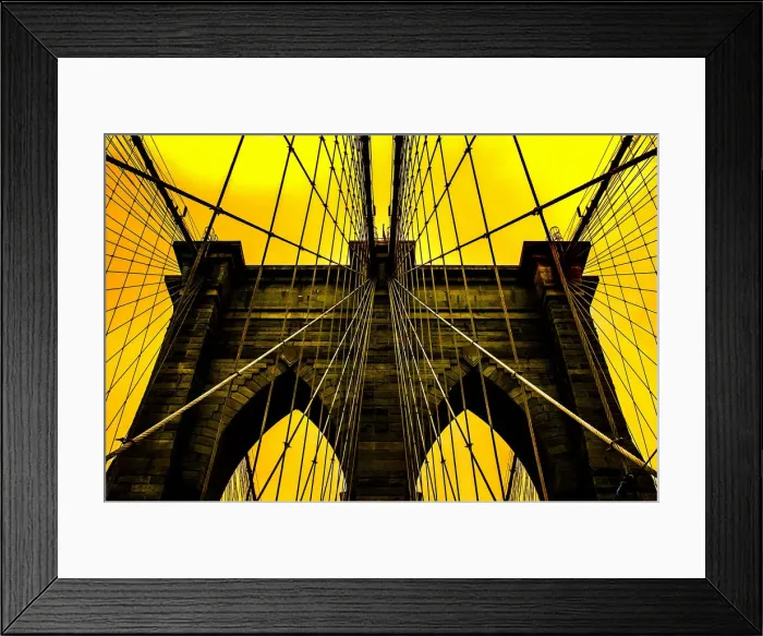 Framed Print : Brooklyn Bridge architecture in yellow