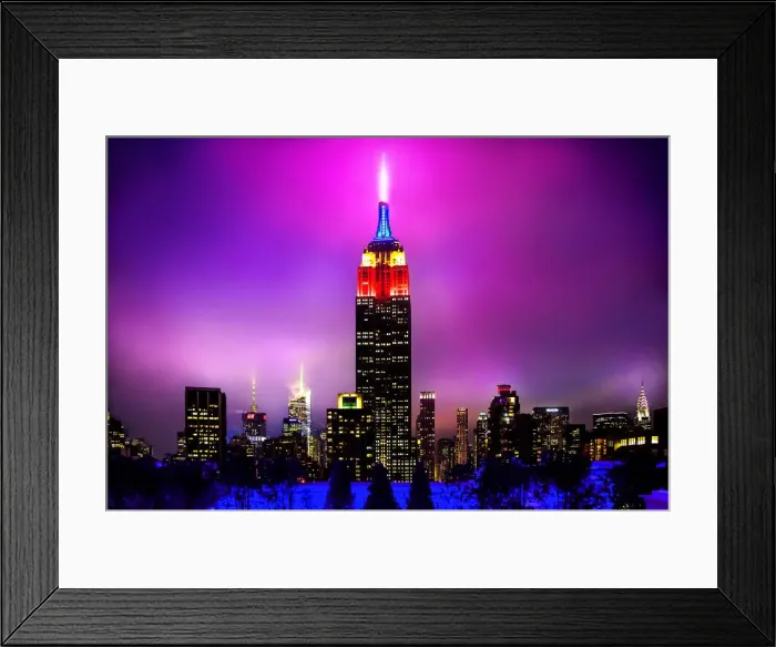 Framed Print : New York Skyline at night surrounded by fog Framed Print : New York Skyline at night surrounded by fog