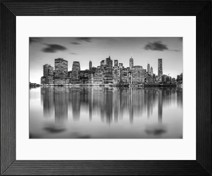 Framed Print : Manhattan skyline from Brooklyn Bridge Park in black and white