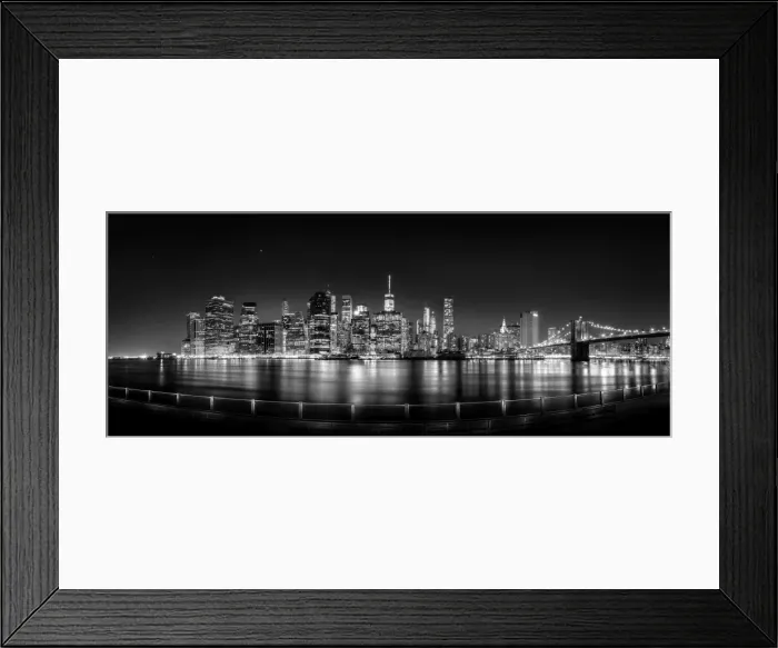 Framed Print : Manhattan skyline from Brooklyn Bridge Park in black and white