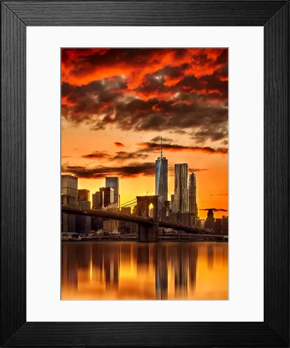 Framed Print : A fiery sunset over the Manhattan skyline Framed Print : A fiery sunset over the Manhattan skyline