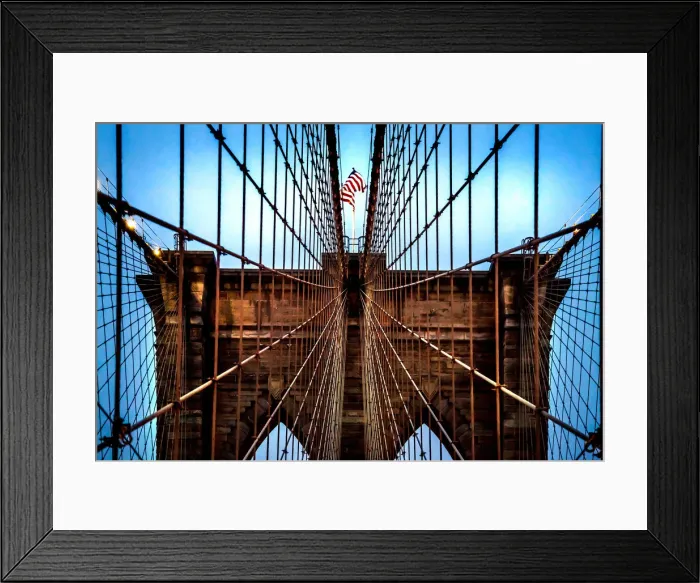 Framed Print : Brooklyn Bridge and the American flag Framed Print : Brooklyn Bridge and the American flag