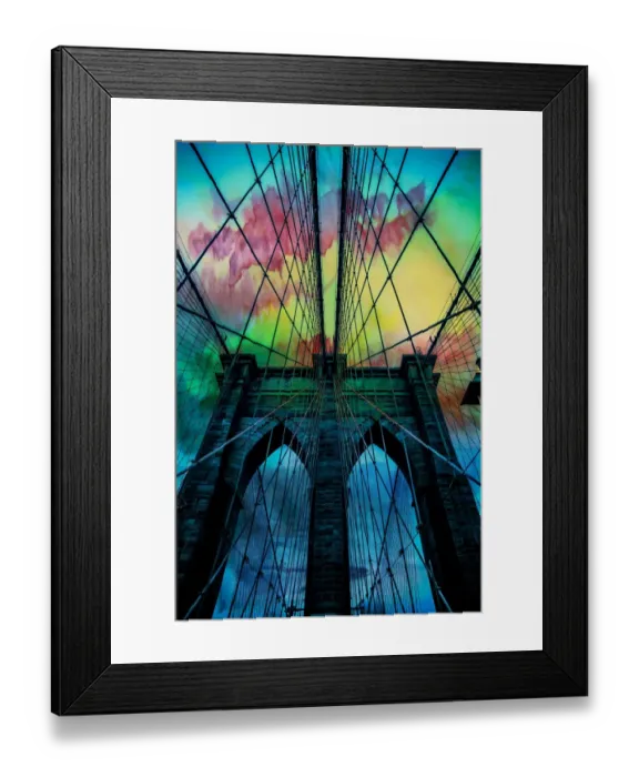 Framed Print : Psychedelic Skies over Brooklyn Bridge