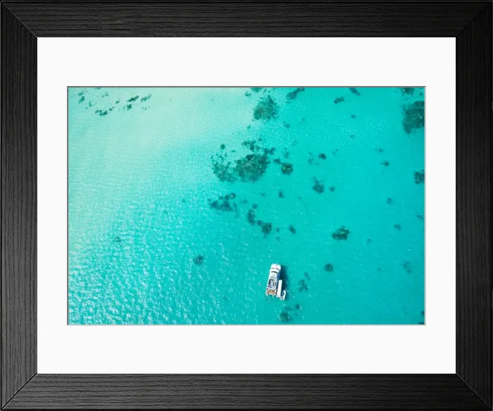 Framed Print : Great Barrier Reef with boat from the sky Framed Print : Great Barrier Reef with boat from the sky
