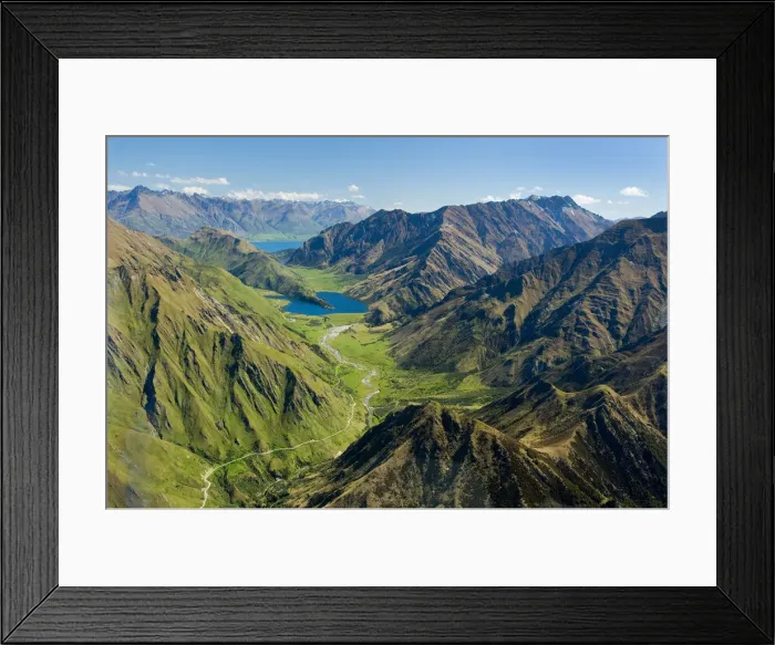 Framed Print : Nature. Queenstown aerial mountains alpine remote lakes wakitipu glacial