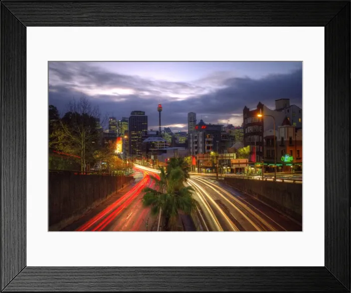 Framed Print : Sydney skyline and traffic light trails Framed Print : Sydney skyline and traffic light trails