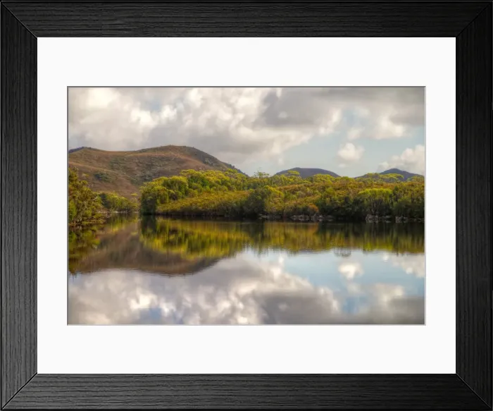 Framed Print : Tasmanian mountains and vegetation reflections Framed Print : Tasmanian mountains and vegetation reflections