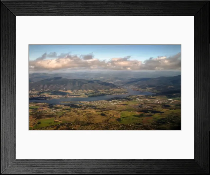 Framed Print : Flight over Hobart and surrounding mountains