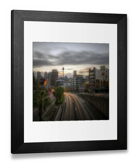 Framed Print : Sydney evening city view with light trails