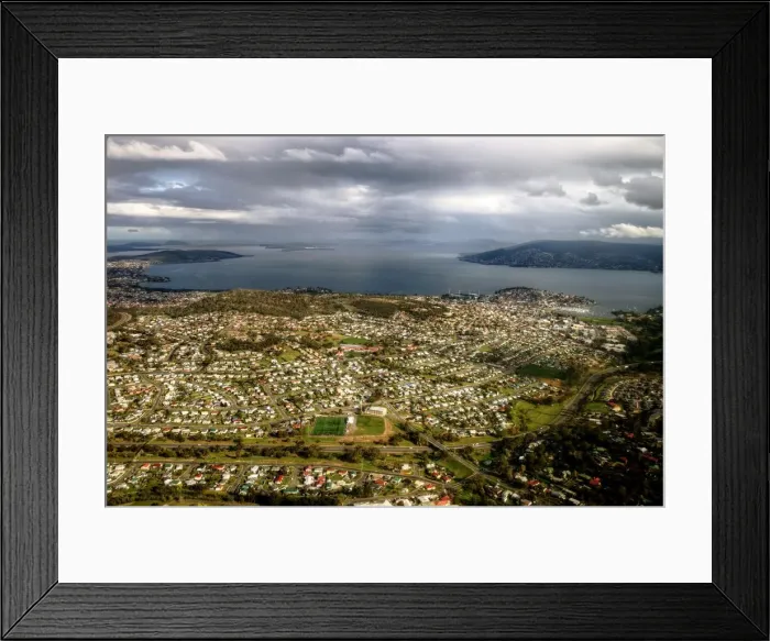 Framed Print : Aerial view of City of Clarence and Bellerive Oval