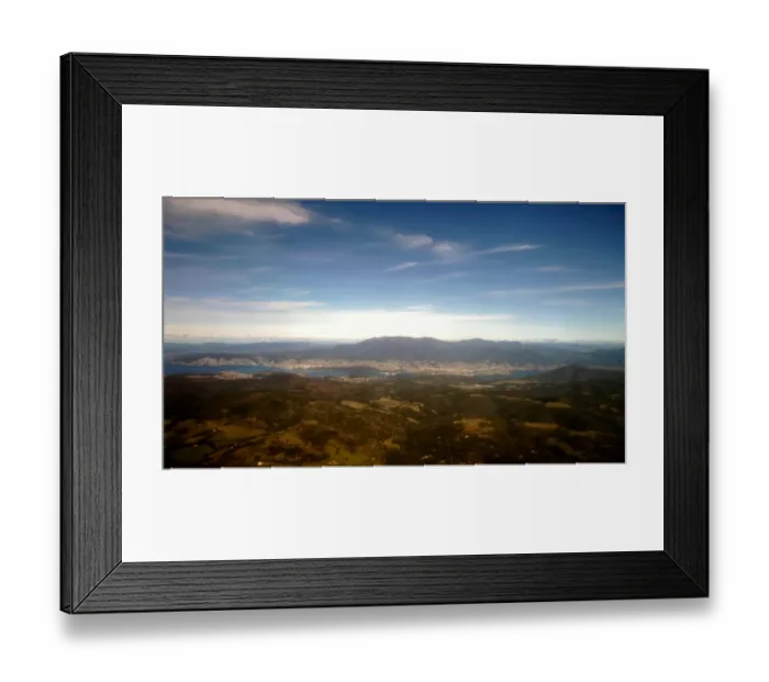 Framed Print : Aerial view of Hobart, forests and mt. Wellington Framed Print : Aerial view of Hobart, forests and mt. Wellington