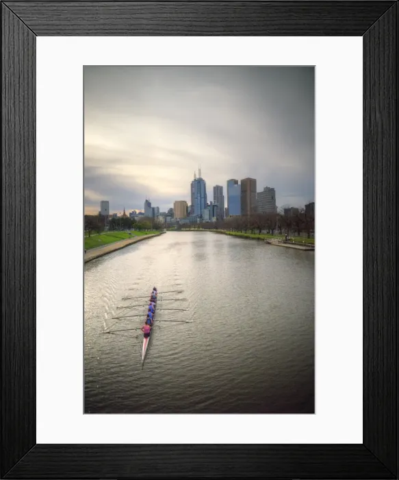 Framed Print : Canoeing on river Yarra with Melbourne skyline Framed Print : Canoeing on river Yarra with Melbourne skyline