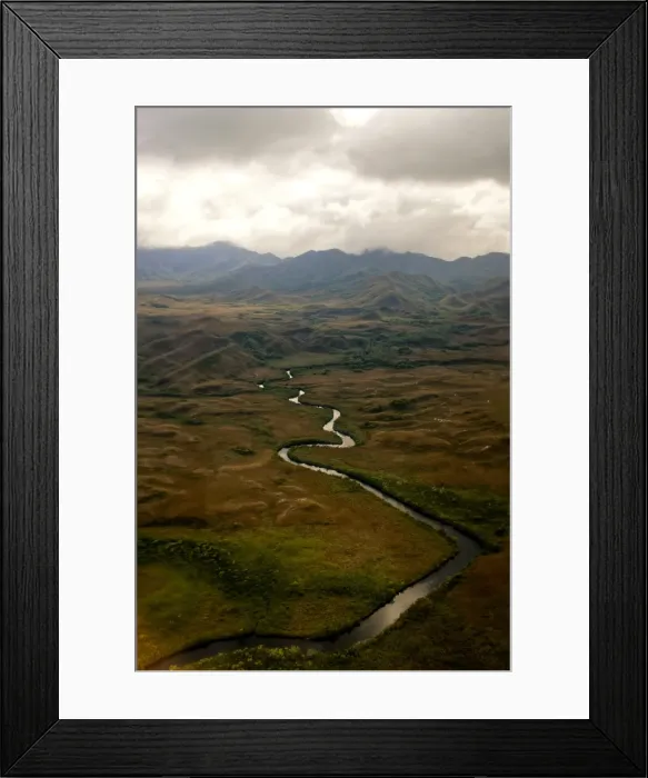 Framed Print : Wilderness stream leading to Tasmania mountains