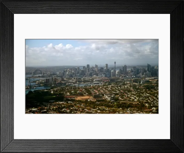 Framed Print : View of Sydney city centre from plane window