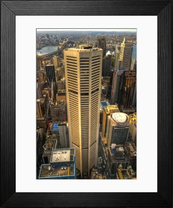 Framed Print : MLC Centre and Sydney city skyscrapers aerial view
