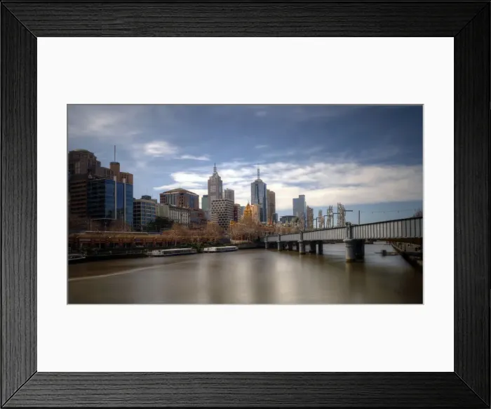 Framed Print : Melbourne city centre with footbridge on Yarra Framed Print : Melbourne city centre with footbridge on Yarra