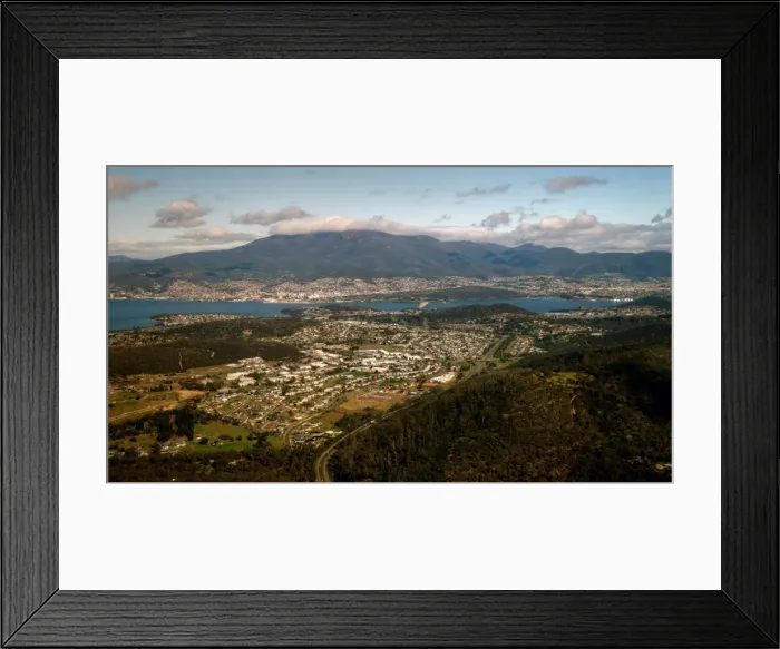Framed Print : Hobart and surroundings from an airplane