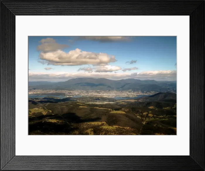 Framed Print : Hobart view from an airplane