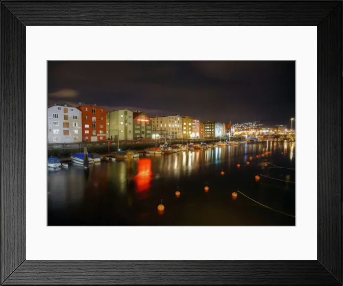 Framed Print : Trondheim night canal and marina outside terminal Framed Print : Trondheim night canal and marina outside terminal