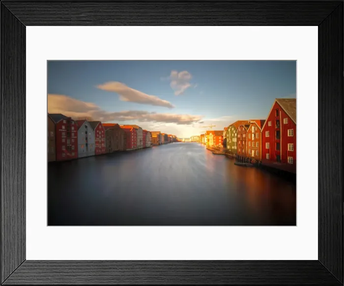 Framed Print : Trondheim old town waterfront colourful buildings