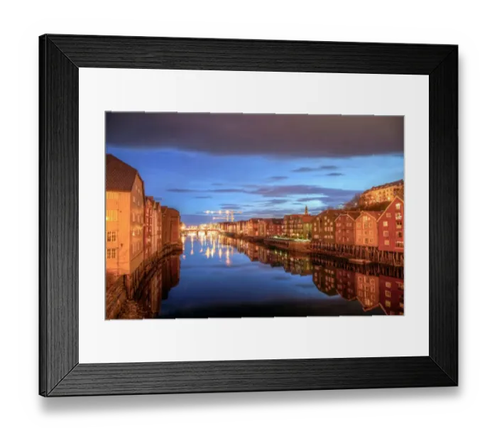 Framed Print : Trondheim stilt wooden colourful hoses canal Framed Print : Trondheim stilt wooden colourful hoses canal