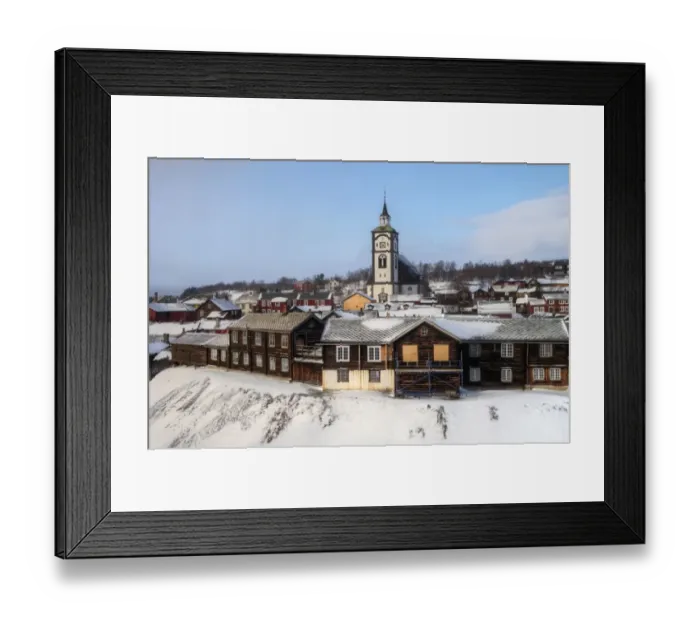 Framed Print : Roros old mining town with church hill in winter Framed Print : Roros old mining town with church hill in winter