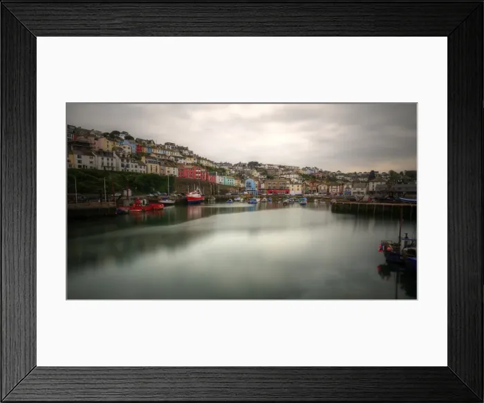 Framed Print : Brixham Torbay colourful old town harbour