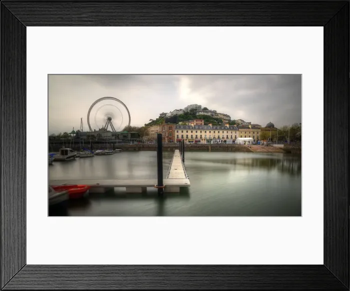 Framed Print : Torquay harbour pier and old town with city wheel