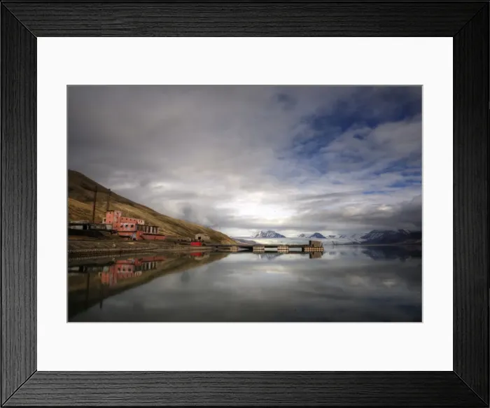 Framed Print : Russian mining settlement and glacier in Svalbard Framed Print : Russian mining settlement and glacier in Svalbard
