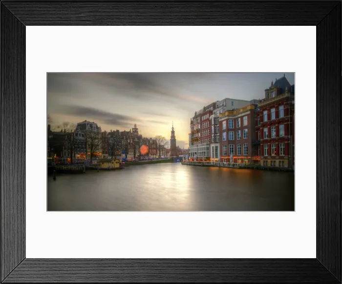Framed Print : Amstel river and Munttoren Amsterdam sunset view Framed Print : Amstel river and Munttoren Amsterdam sunset view