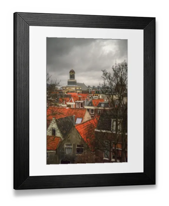 Framed Print : Leiden red rooftops and Hartebrug Church