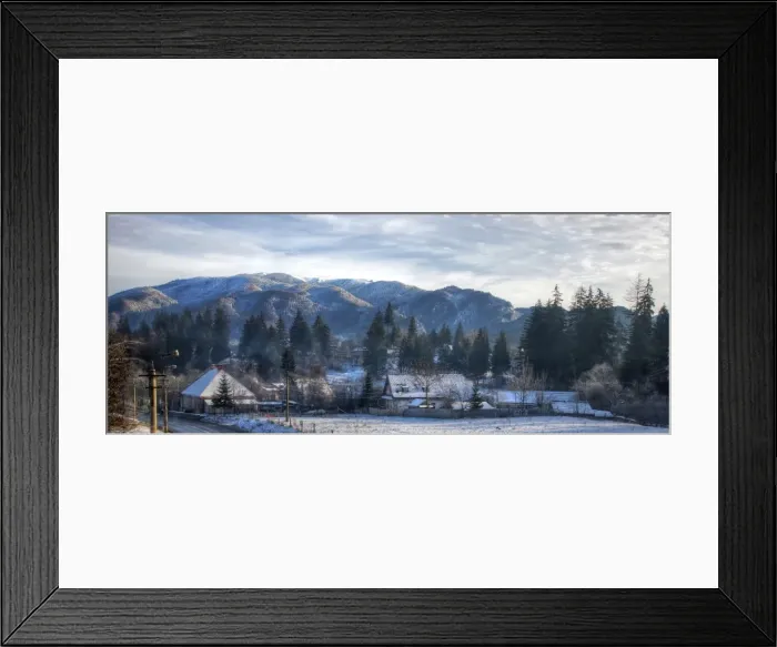 Framed Print : Transylvanian Alps and small village in winter Framed Print : Transylvanian Alps and small village in winter