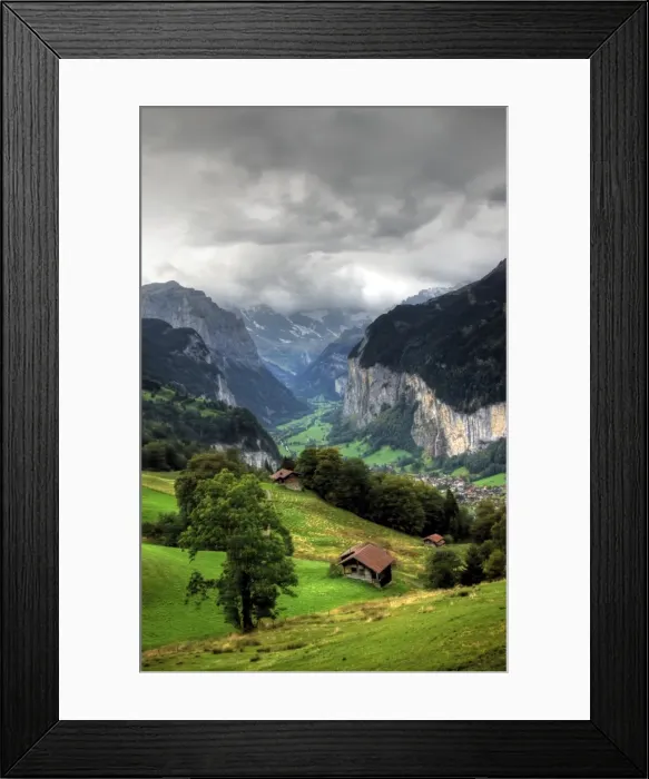 Framed Print : Deep green Lauterbrunnen valley from Wengen