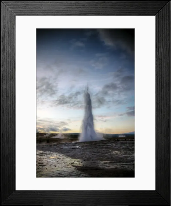 Framed Print : Strokkur fountain geyser sunset eruption