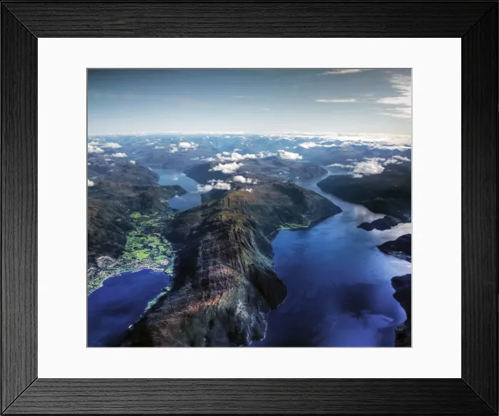 Framed Print : Aerial view of Sunmore deep fjords and mountains Framed Print : Aerial view of Sunmore deep fjords and mountains