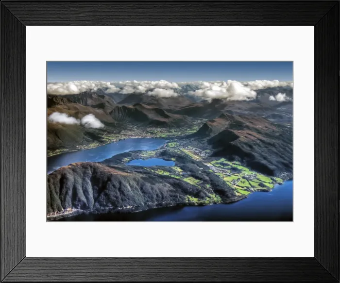 Framed Print : Aerial view of Sunmore coastline with deep fjords