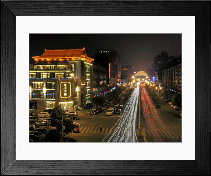 Framed Print : Xian night view towards Bell Tower
