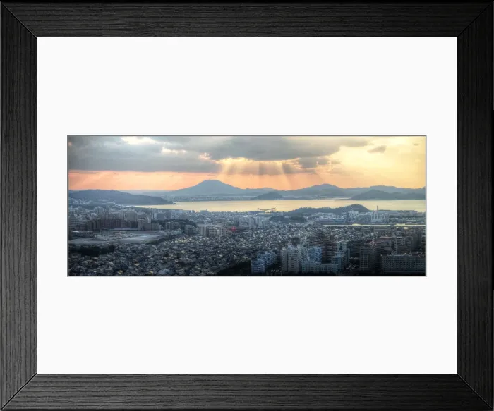 Framed Print : Aerial view of Fukuoka at sunset Framed Print : Aerial view of Fukuoka at sunset