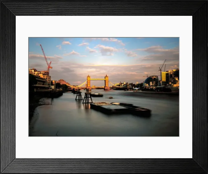 Framed Print : London Tower Bridge and river Thames view from London Bridge at sunset in long exposure Framed Print : London Tower Bridge and river Thames view from London Bridge at sunset in long exposure