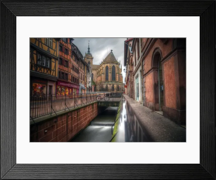 Framed Print : Colmar Cathedral, street and canal Framed Print : Colmar Cathedral, street and canal