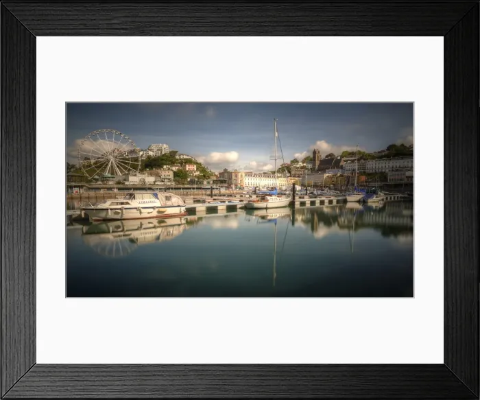 Framed Print : Torquay old town harbour reflections