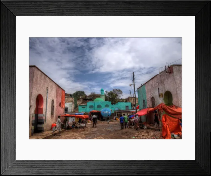 Framed Print : Harar old toen green mosque and street market