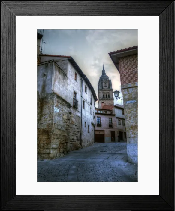 Framed Print : Salamanca old town street and Cathedral at dawn