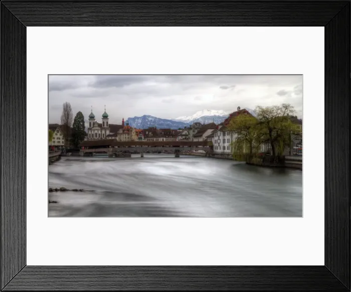 Framed Print : Lucerne old town Jesuit Church and wooden bridge Framed Print : Lucerne old town Jesuit Church and wooden bridge