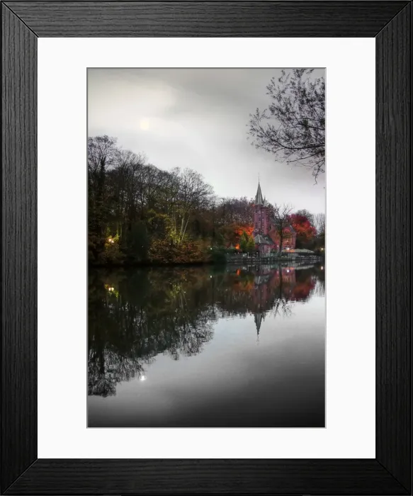 Framed Print : Bruges autumn evening mirror canal reflections