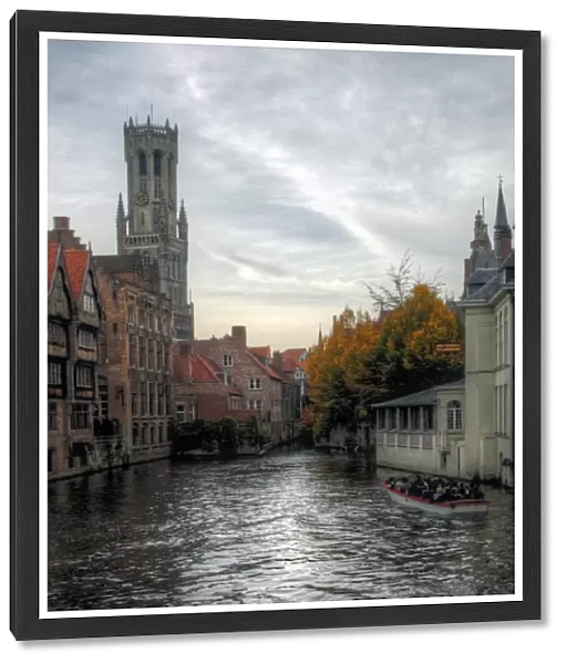 Bruges autumn canal view for Belfry cathedral