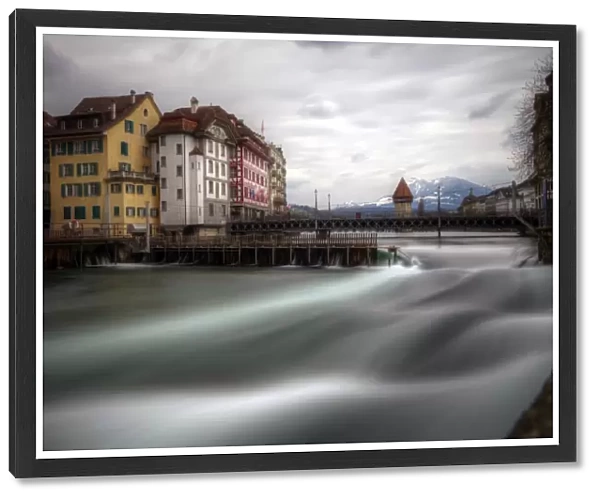 Lucerne old town, Chapel Bridge and river Reuss