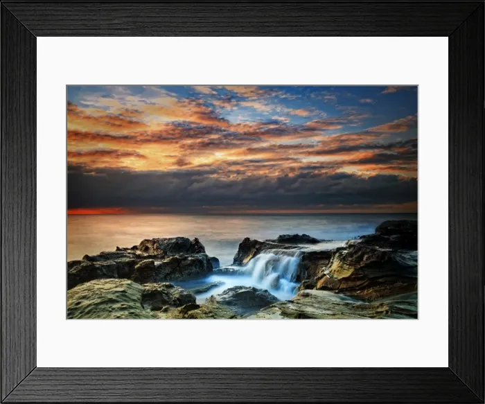 Framed Print : Water flowing over rocks at sunrise Framed Print : Water flowing over rocks at sunrise