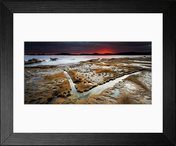 Framed Print : Dramatic rockshelf seascape